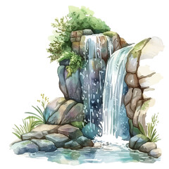 Canvas Print - A watercolor vector of a waterfall, isolated on a white background.