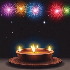 Wall Mural - colorful diwali background with candles and fireworks.