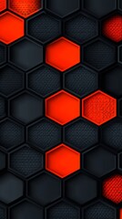 Abstract geometric pattern of black and red hexagons.