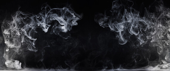Fototapete - Abstract image of dark room concrete floor. Black room or stage background for product placement.Panoramic view of the abstract fog. White cloudiness, mist or smog moves on black background. 