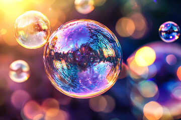 Wall Mural - colorful image of many bubbles of different colors. the bubbles are floating in the air and creating