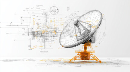 satellite dish blueprint: a detailed 3d rendering of a satellite dish amidst technical blueprints, s