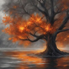 Wall Mural - a flaming orange tree in the woods.