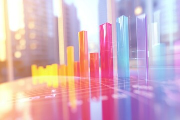 Poster - Colorful Glass Bars on a Gridded Surface with Blurred Cityscape Background