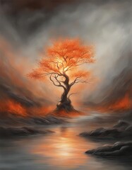 Wall Mural - a flaming orange tree in the woods.