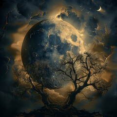 Wall Mural - halloween night landscape. landscape with tree.