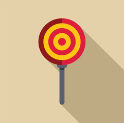 Wall Mural - Colorful lollipop with red and yellow circles, resembling a target, isolated on a light brown background