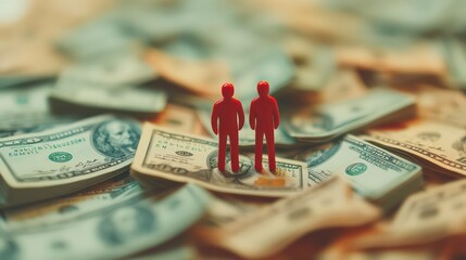 Poster - Two figures standing on a pile of money, symbolizing finance and wealth.