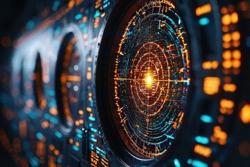 Aufkleber - A Close-Up View of a Futuristic Control Panel with a Circular Display