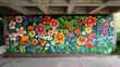 © Asad - A vibrant floral mural on a pedestrian bridge, depicting a beautiful array of flowers in full bloom, transforming the structure into a stunning work of public art that brightens the urban landscape.