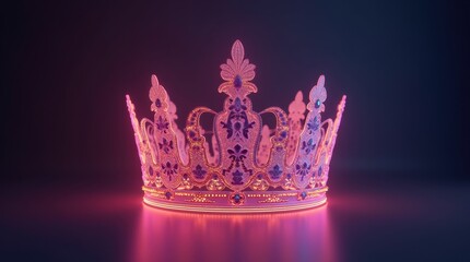 Wall Mural - A glowing crown or tiara suspended in mid-air with neon light effects