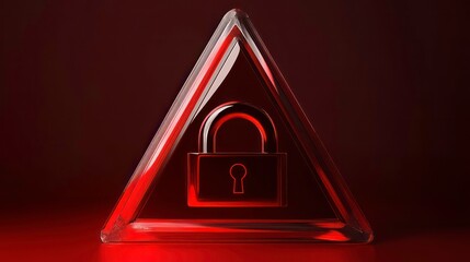 Leinwandbilder - Symbol of cybersecurity lock on red triangle, warning about data security