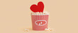© Pixel-Shot - Bucket of popcorn and paper heart on yellow background. Valentine's Day celebration