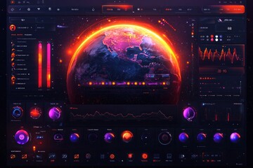 Fototapete - Futuristic Interface with Earth as a Central Element