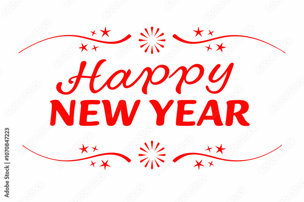 Some elements of "Happy New Year" lettering are fireworks