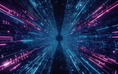 Wall Mural - digital tunnel of vibrant blue and pink light streaks creating a mesmerizing effect through a dark v