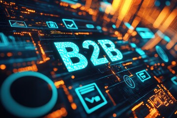 Poster - Illuminated B2B Text on a Futuristic Digital Interface