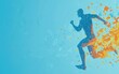 © BYAI - A running figure composed of geometric shapes symbolizes speed and motion against a bright blue background