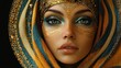 © Blackmint Studio - A woman displays stunning artistry with vibrant colors and elaborate face paint, framed by her stylish headscarf. Her gaze conveys depth and cultural heritage