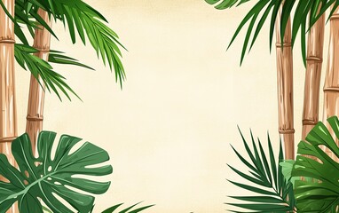 Wall Mural - Lush tropical foliage frame surrounding a blank background ideal for invitations or graphics