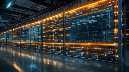 Modern Data Center with Glowing Servers and Advanced Technology Infrastructure