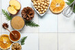 © Pixel-Shot - Beautiful composition with different ingredients for preparing Christmas pie on white tile background