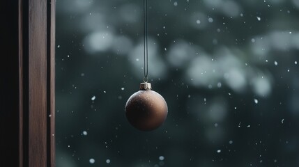 Wall Mural - A Christmas ornament hangs from a window