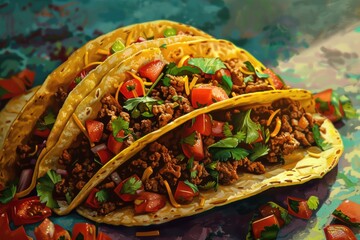 Sticker - A colorful plate with three delicious tacos