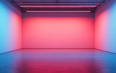 Poster - A minimalist space illuminated with vibrant blue and pink lights, creating an artistic and modern atmosphere.