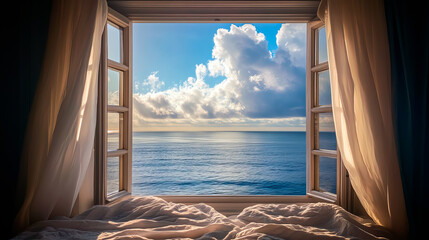 Wall Mural - Beautiful sea view from the open window