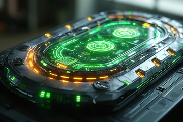 Aufkleber - Futuristic Technology Interface with Green and Orange Lights