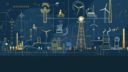 Gold and Blue Illustration of Connected Smart City