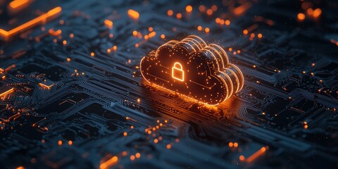Aufkleber - Glowing Cloud with Lock Symbol on Circuit Board