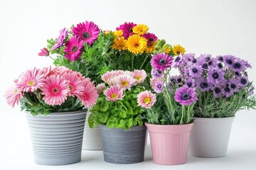 Poster - Various colorful flowers growing in pots, perfect for decoration or gift