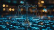 © Emiliia - Holographic AI legal consultants showcase futuristic scales of justice at a modern event