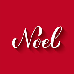 Wall Mural - Noel calligraphy hand lettering on red background. Winter holidays quote. Vector template for typography poster, banner, greeting card, etc.