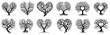 © Kaz - variety of heart-shaped tree silhouettes with bare branches, black vector set