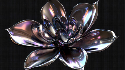 3d abstract metal chrome flower in a surreal style with a transparent background. Surreal. Illustration