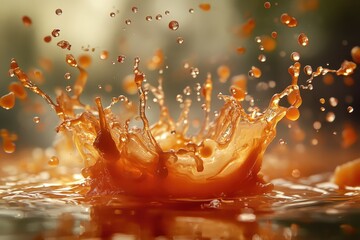 Wall Mural - Orange Liquid Splash with Droplets in Air