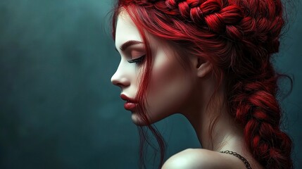 Wall Mural - stunning woman with red braid crown in profile
