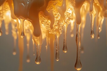 Wall Mural - Dripping Golden Liquid with Air Bubbles