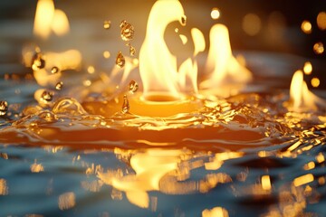 Poster - A Flame Emerging From Water With Droplets