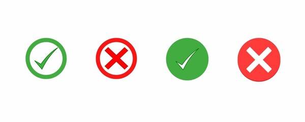 Check mark and cross mark vector icon set.