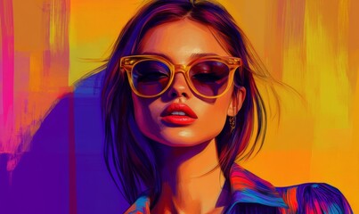 Wall Mural - Colorful art portrait of a young fashionable woman. Summer fashion concept