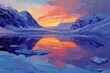 © MrHamster - A Vibrant Sunset Reflecting in a Frozen Lake Surrounded by Snowy Mountains
