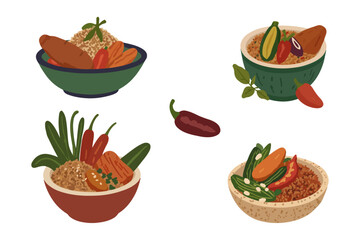 Wall Mural - Quinoa and Roasted Veggie Bowl Illustration.