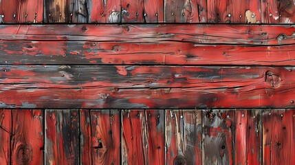 Weathered red painted wooden planks with a distressed texture. Rustic background for design, wallpaper, or poster