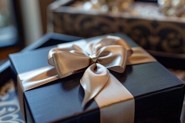 Wall Mural - Elegant Luxury Gift Box with Ribbon in Sophisticated Boutique Setting for High-End Design