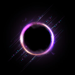 Leinwandbilder - Bright light ring with neon effect. Round frame of light effect on black background. For web design and illustrations	
