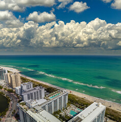 Wall Mural - Panoramic view of Miami Beach urban landscape. South Beach high luxurious hotels and apartment buildings. Travel destination in the USA